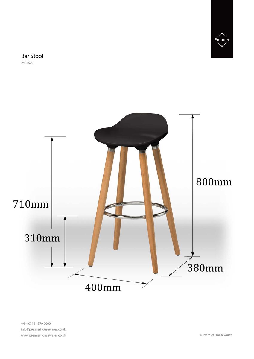 Orsina Stockholm Bar Stool – Black ABS and Beech Wood Counter Seat