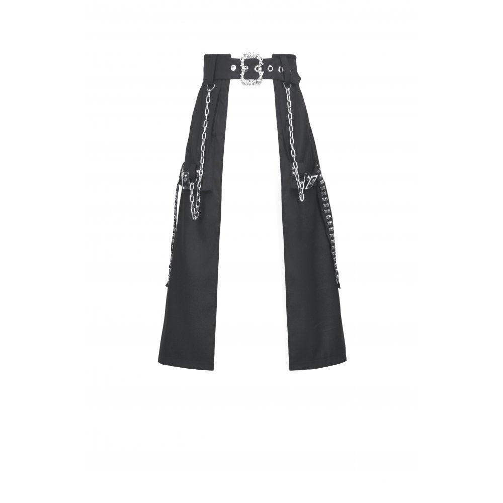 Dark in Love Chain Belt Layered Goth Skirt - Black Polyester Punk