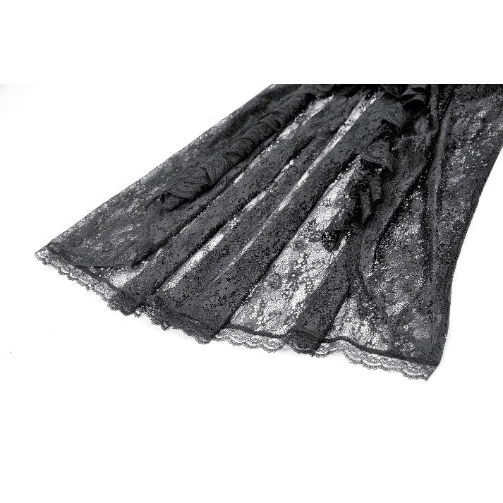 Dark in Love Sabina Black Sheer Lace High-Low Gothic Bustle Skirt