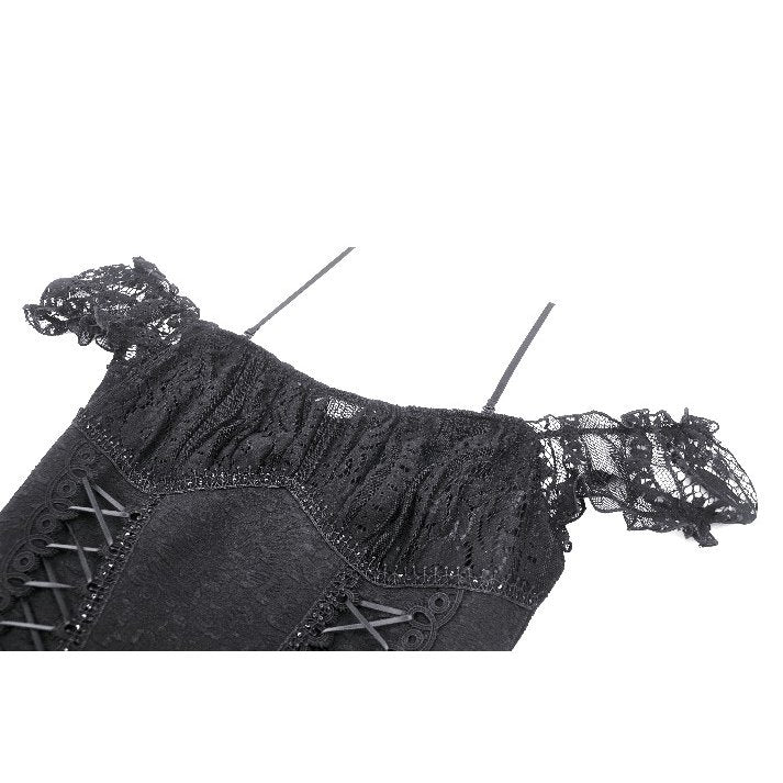 Dark in Love Kelilah Gothic Lace Hi-Low Dress with Off-Shoulder Sleeves