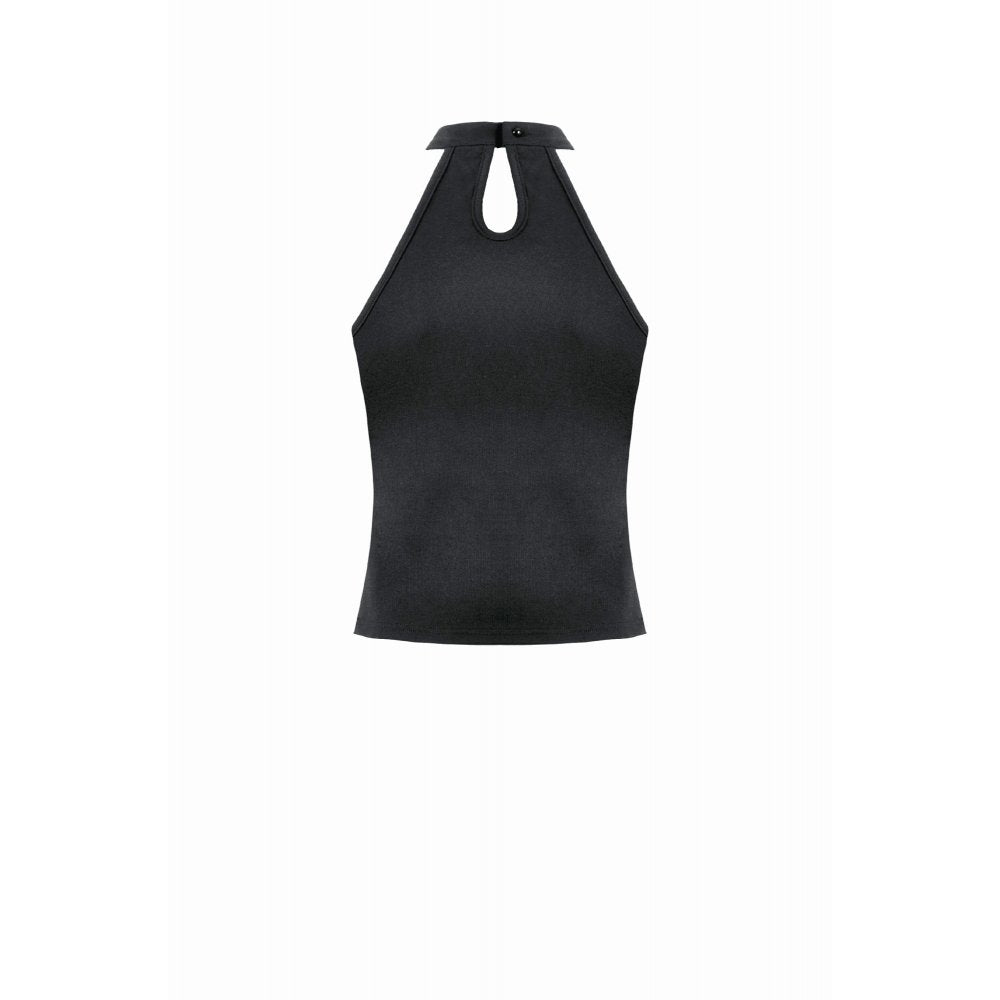 Dark in Love Bondage Mesh Panel Buckle Top – Black Punk Goth Halter