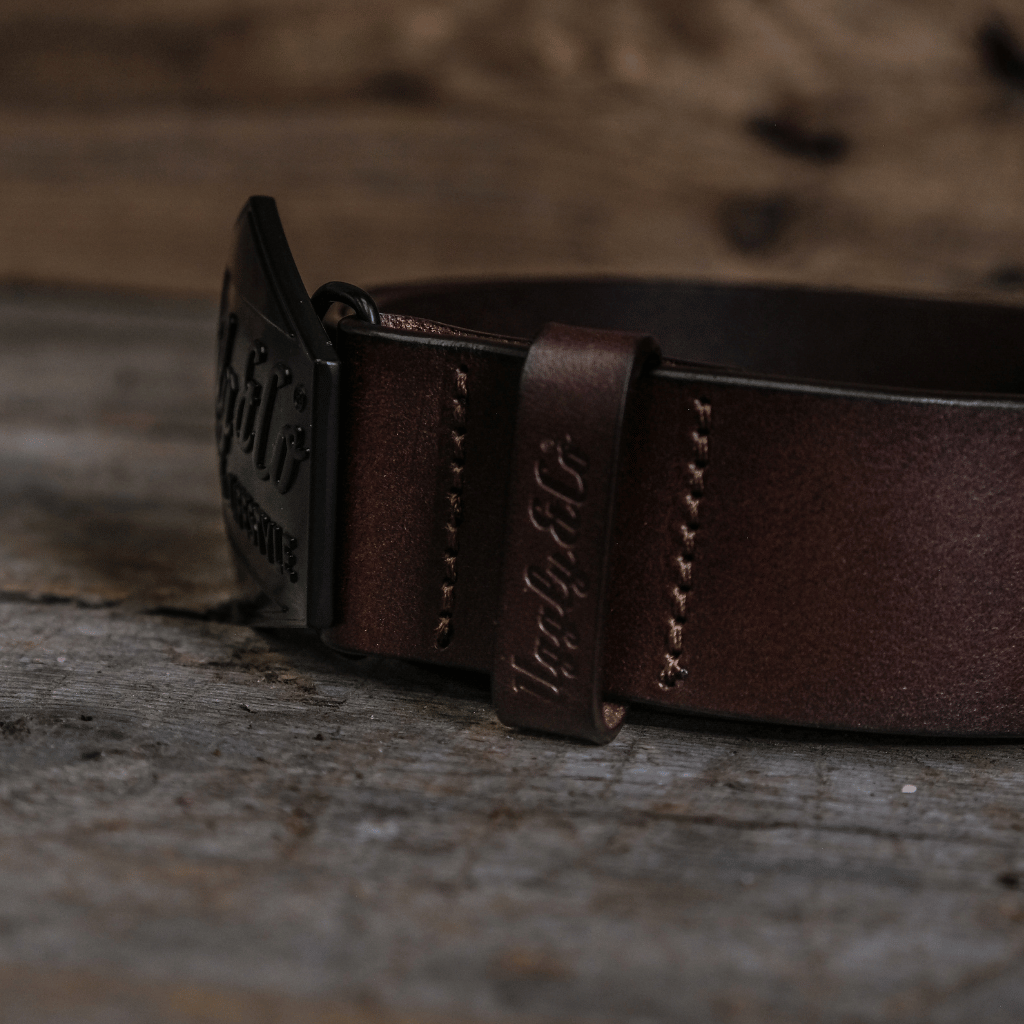 Uggly and Co Leather Diamond Belt – Western Cowhide in Cherry Walnut