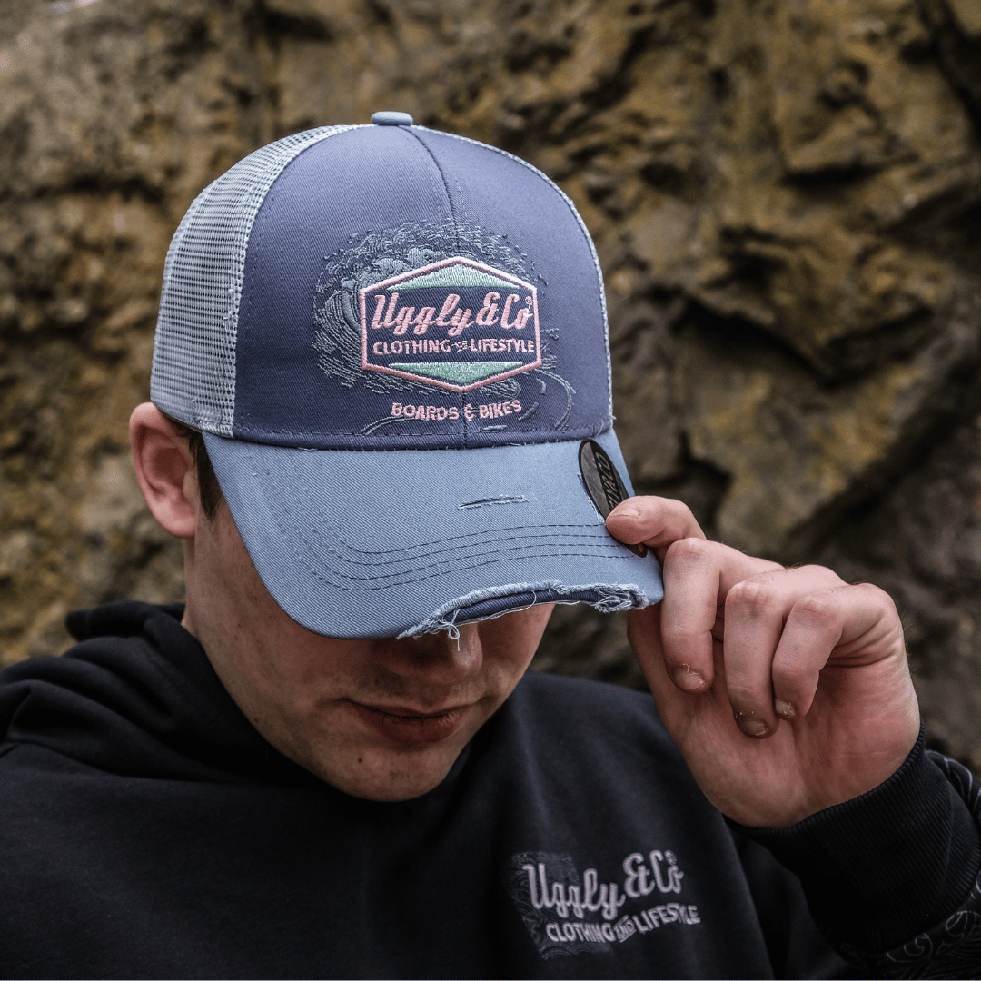Uggly and Co Purple Surf Diamond Trucker Hat – Distressed Mesh Cap
