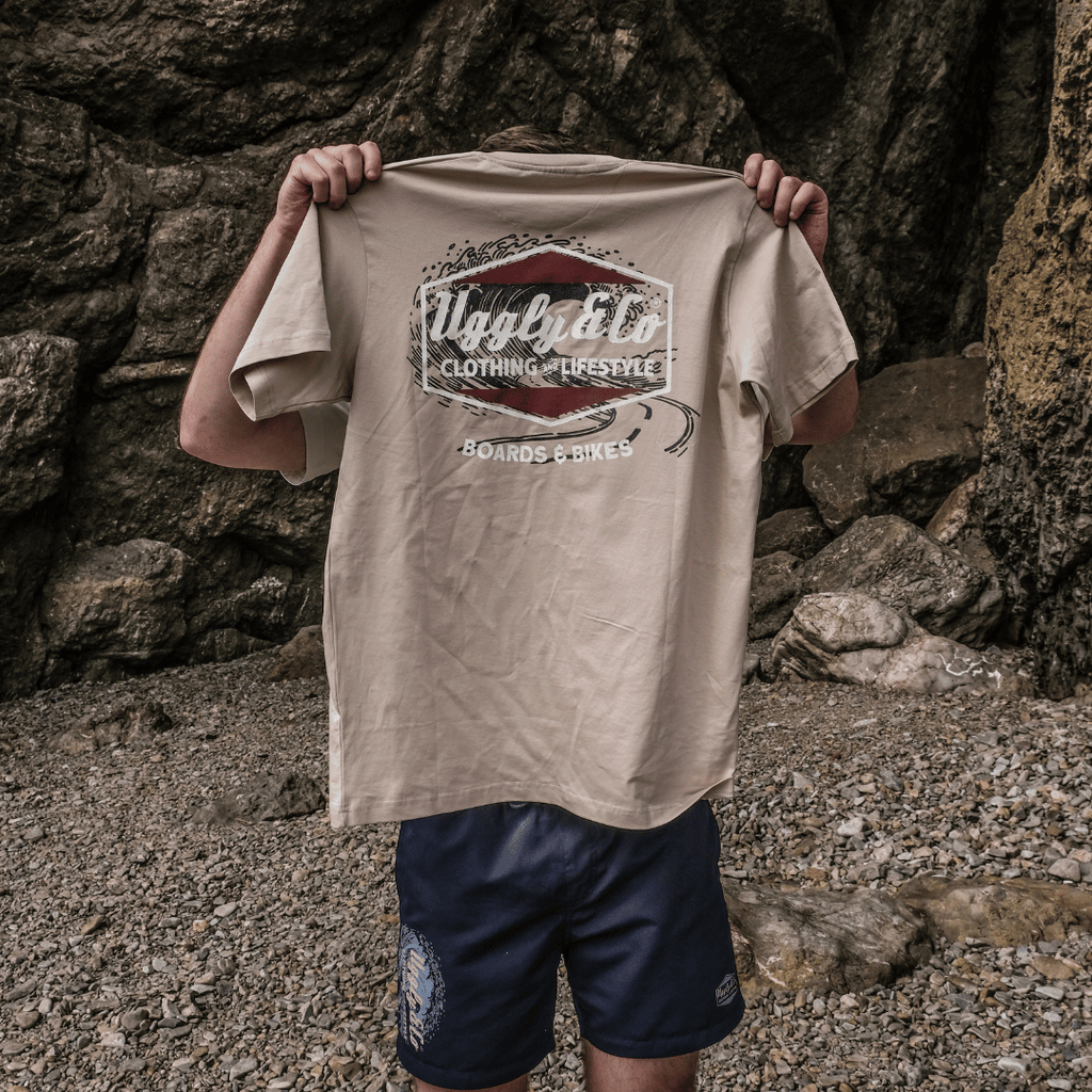 Uggly and Co Beige Surf Diamond Graphic Tee – Heavyweight Cotton T-Shirt