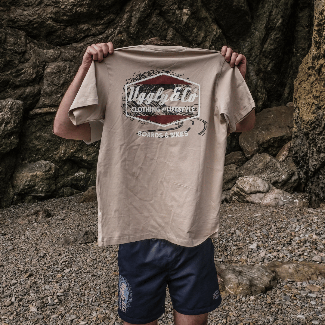 Uggly and Co Beige Surf Diamond Graphic Tee – Heavyweight Cotton T-Shirt
