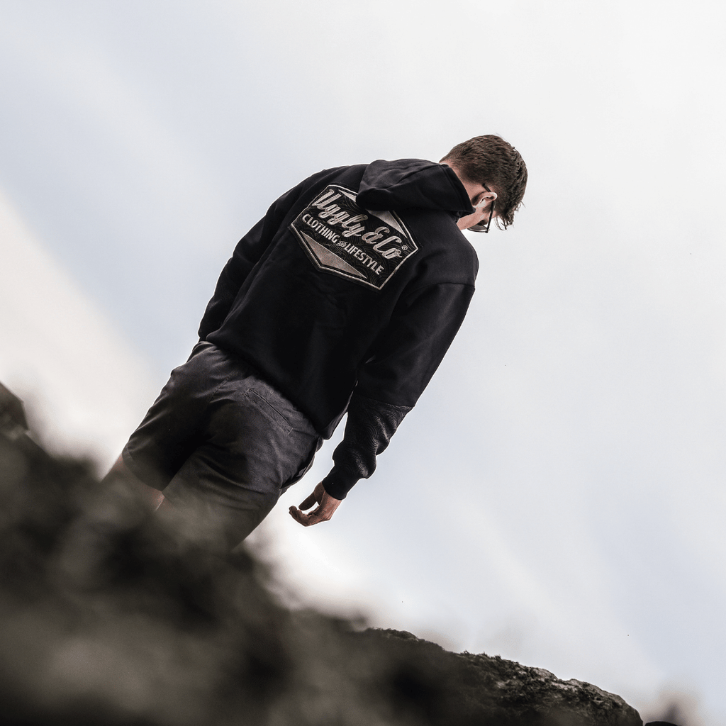 Uggly & Co Black Surf Diamond Hoodie – Heavyweight Fleece Lined