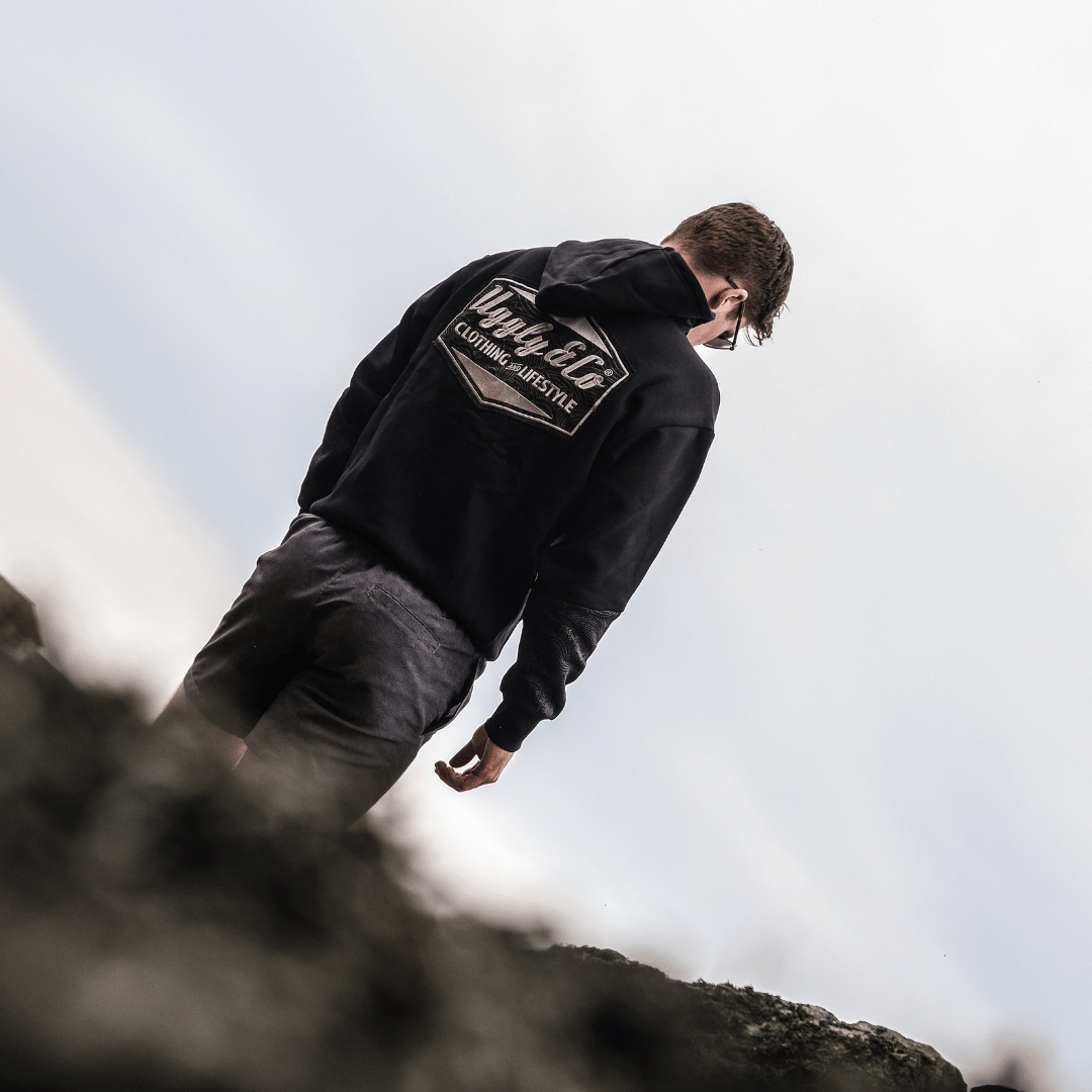 Uggly & Co Black Surf Diamond Hoodie – Heavyweight Fleece Lined