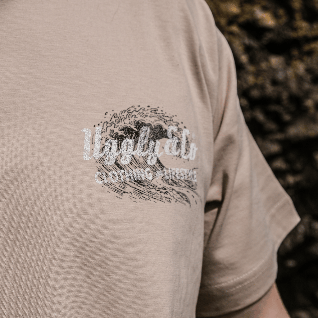 Uggly and Co Beige Surf Diamond Graphic Tee – Heavyweight Cotton T-Shirt