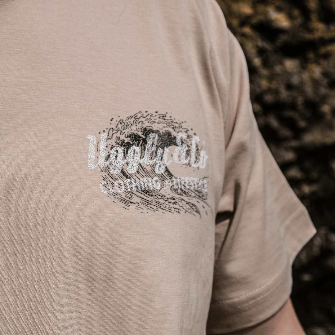 Uggly and Co Beige Surf Diamond Graphic Tee – Heavyweight Cotton T-Shirt