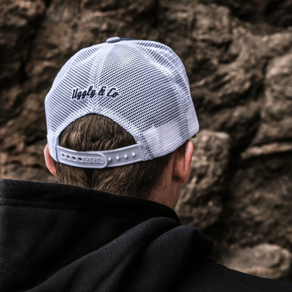 Uggly and Co Blue Surf Diamond Trucker Hat – Distressed Mesh Cap