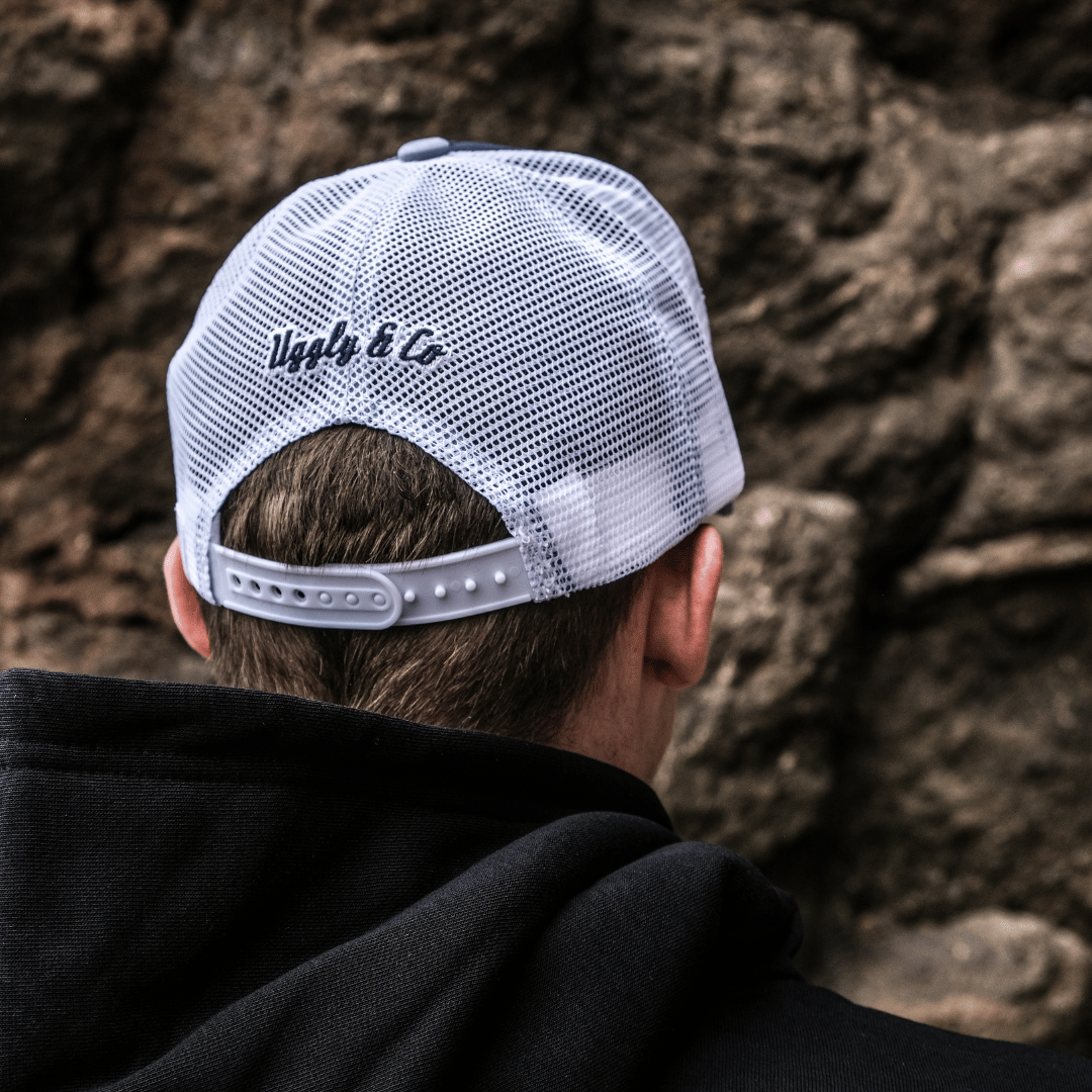 Uggly and Co Blue Surf Diamond Trucker Hat – Distressed Mesh Cap