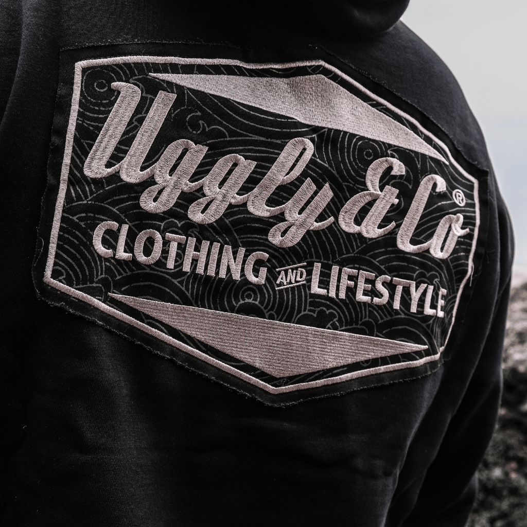 Uggly & Co Black Surf Diamond Hoodie – Heavyweight Fleece Lined