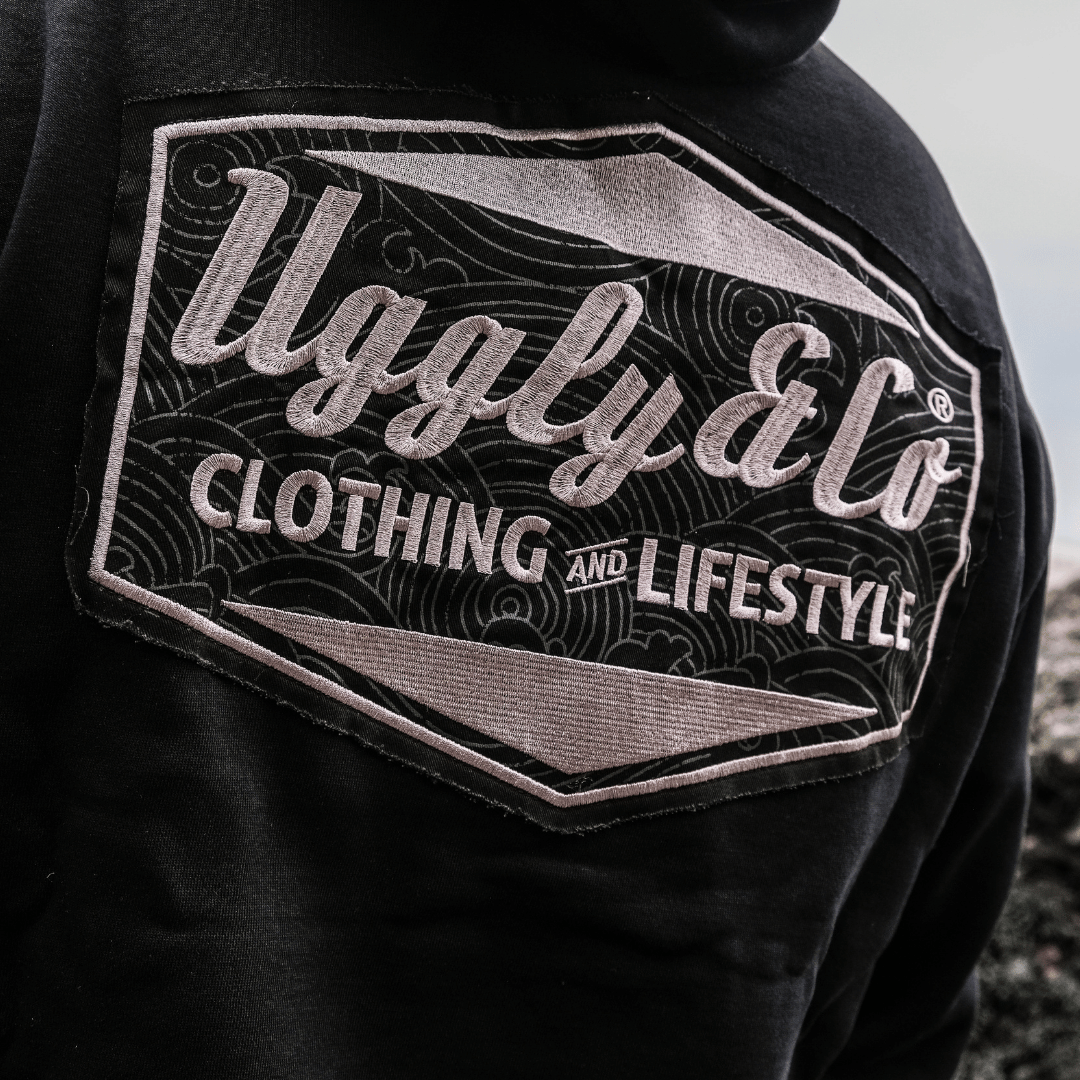 Uggly & Co Black Surf Diamond Hoodie – Heavyweight Fleece Lined