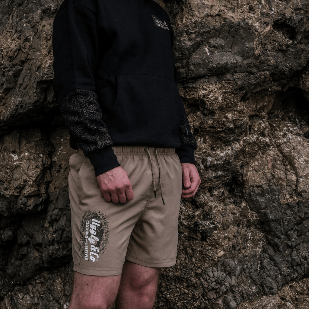 Uggly & Co Men's Beige Diamond Swim Shorts – Quick Dry Board Trunks