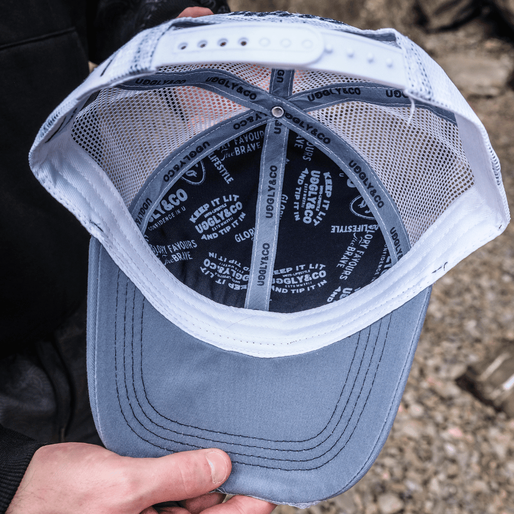 Uggly and Co Blue Surf Diamond Trucker Hat – Distressed Mesh Cap