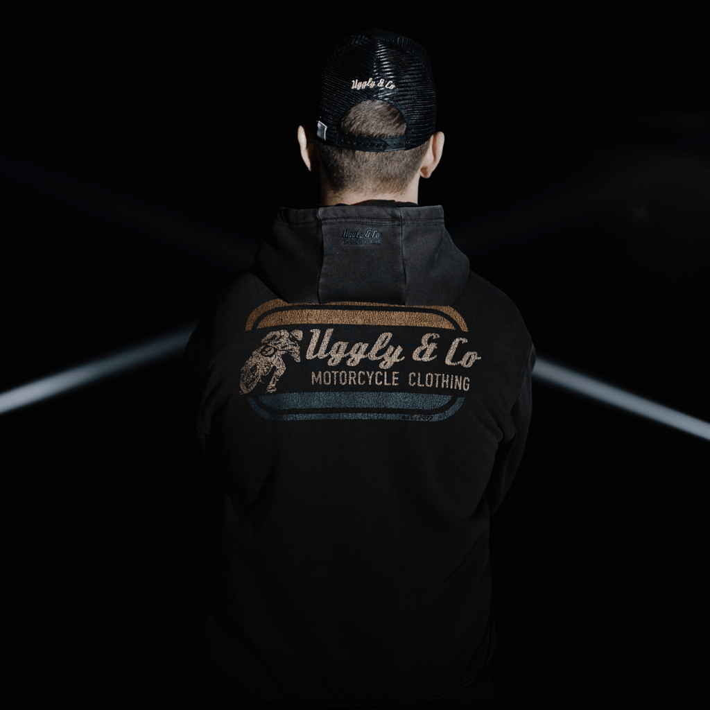 Uggly and Co Olive Flattrack Hoodie – Heavyweight Motorcycle Racing Gear