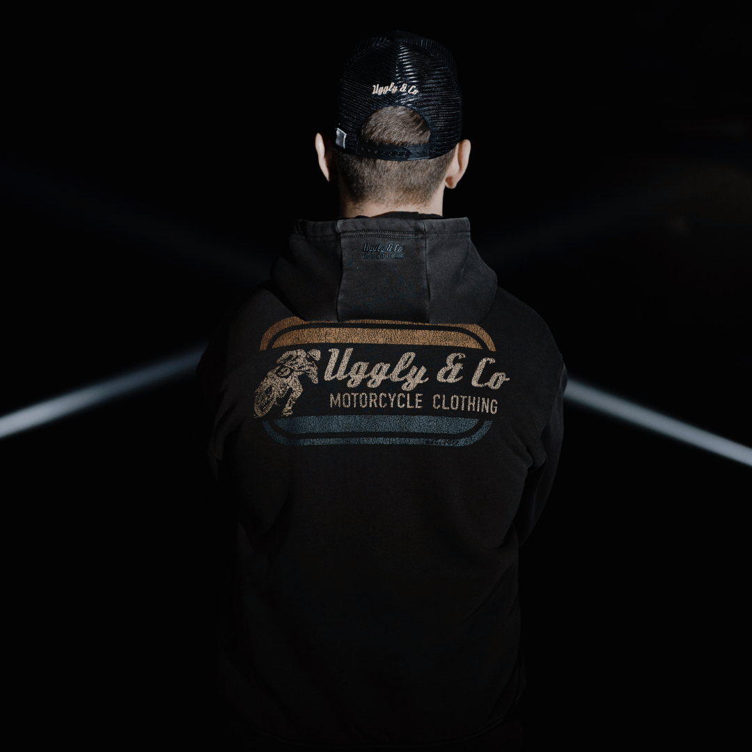 Uggly and Co Olive Flattrack Hoodie – Heavyweight Motorcycle Racing Gear