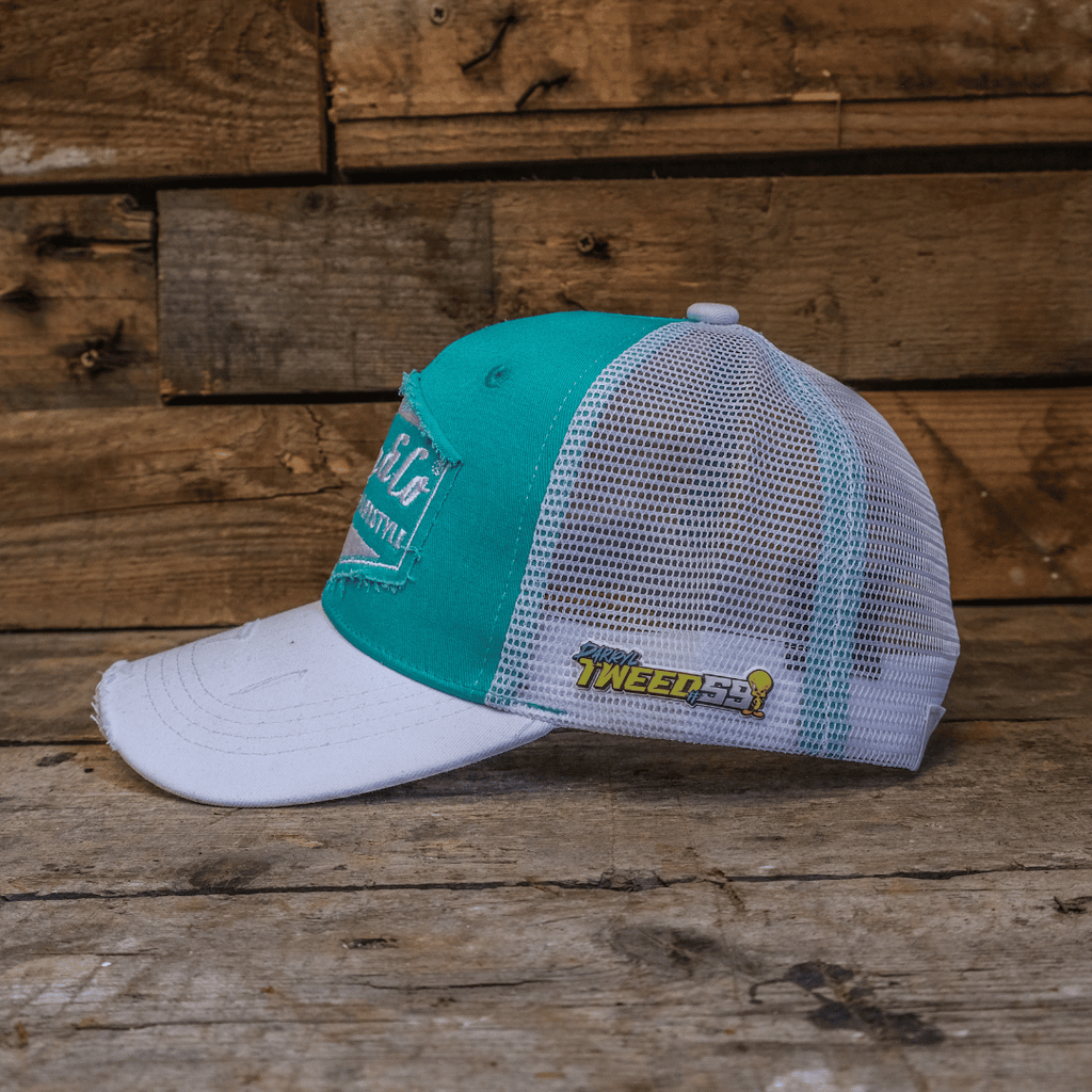 Uggly & Co Turquoise & White Diamond Trucker Hat – Vintage Distressed Cap