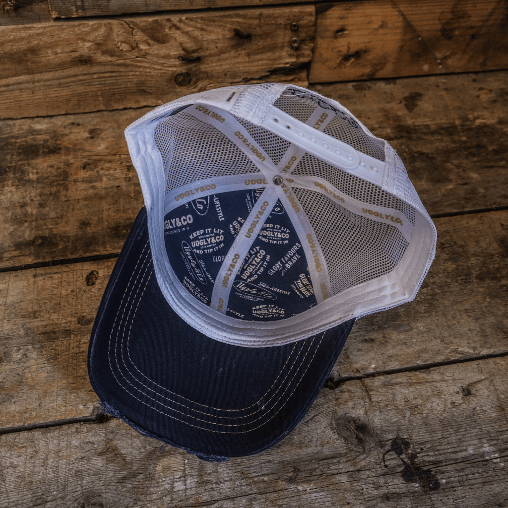Uggly & Co Night Blue & Gold Distressed Diamond Trucker Hat