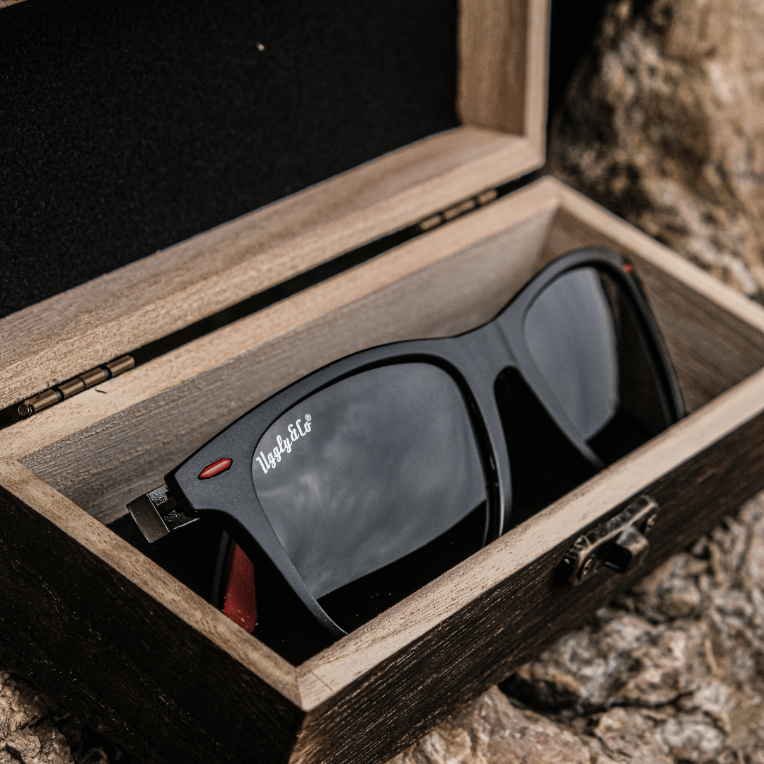 Uggly & Co Wayfarer Sunglasses – UV400 Protection with Wooden Box