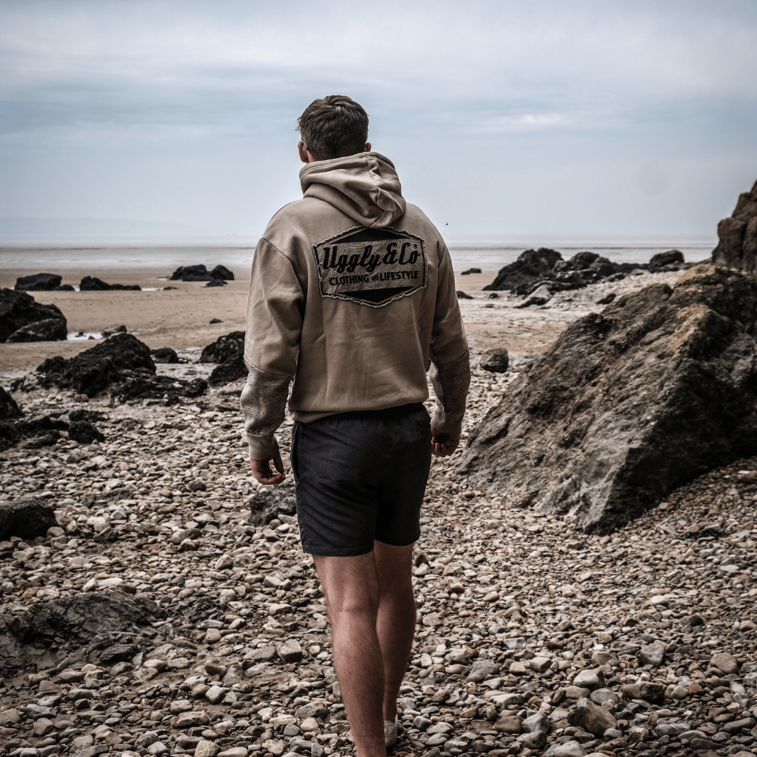 Uggly and Co Surf Diamond Hoodie – Heavyweight Fleece in Beige
