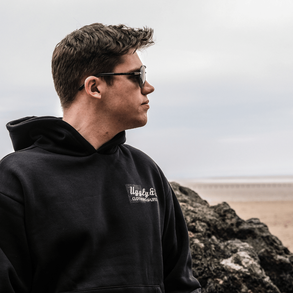 Uggly & Co Black Surf Diamond Hoodie – Heavyweight Fleece Lined