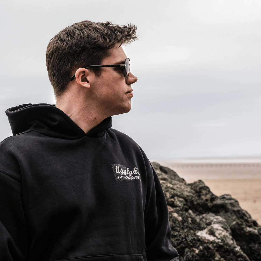 Uggly & Co Black Surf Diamond Hoodie – Heavyweight Fleece Lined