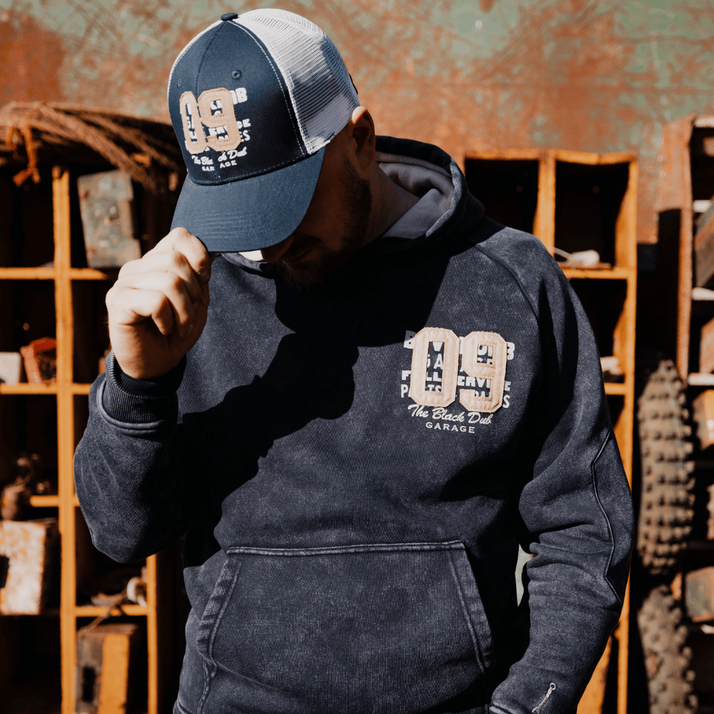 Uggly and Co Navy Acid Wash '09' Hoodie – Heavyweight Vintage Raglan