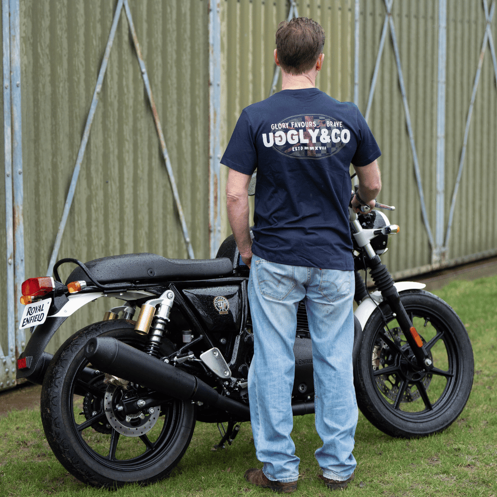 Uggly & Co Navy Union Jack Tee – Vintage Cotton British Racing Shirt