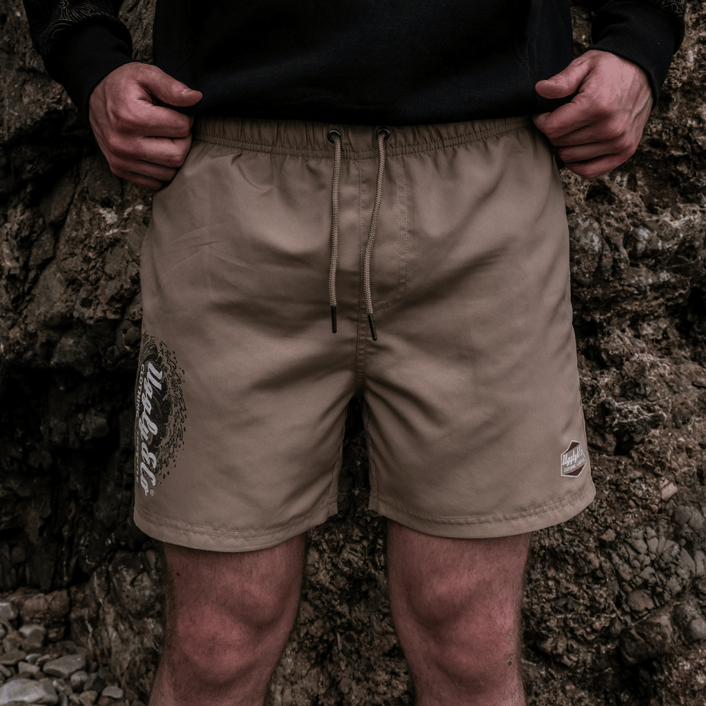 Uggly & Co Men's Beige Diamond Swim Shorts – Quick Dry Board Trunks