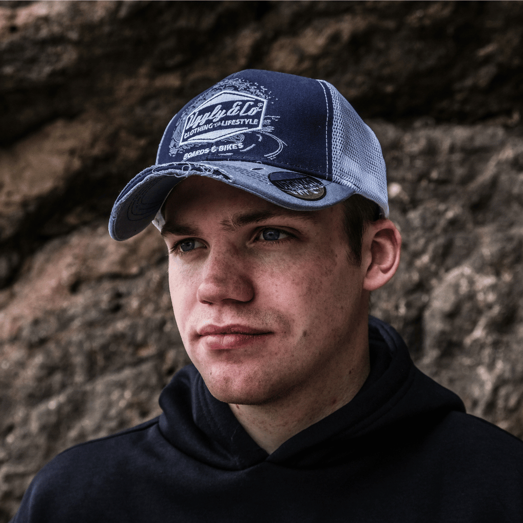 Uggly and Co Blue Surf Diamond Trucker Hat – Distressed Mesh Cap