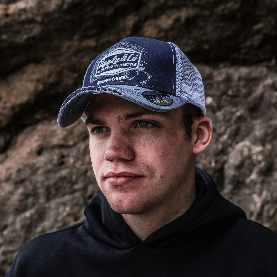 Uggly and Co Blue Surf Diamond Trucker Hat – Distressed Mesh Cap