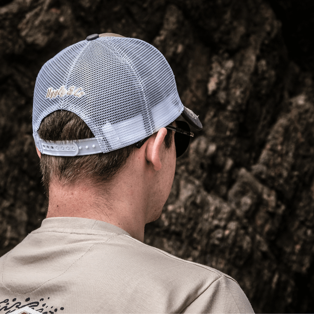 Uggly & Co Surf Diamond Trucker Hat – Distressed Beige & Mesh Cap