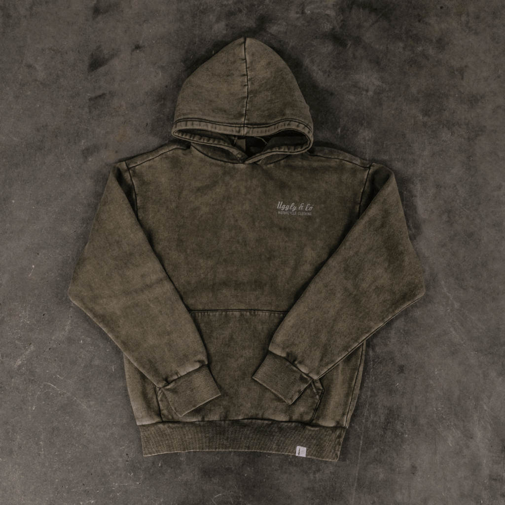 Uggly and Co Green Diamond Acid Wash Hoodie – Heavyweight Retro Style