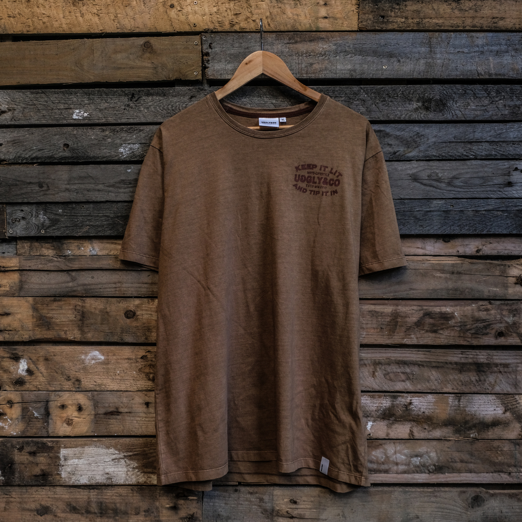 Uggly and Co Malt Brown Flat Track Racing Heavyweight Cotton T-Shirt