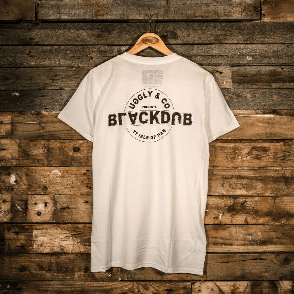 Uggly and Co White Stamp V-Neck Tee – 100% Cotton Motorcycle T-Shirt