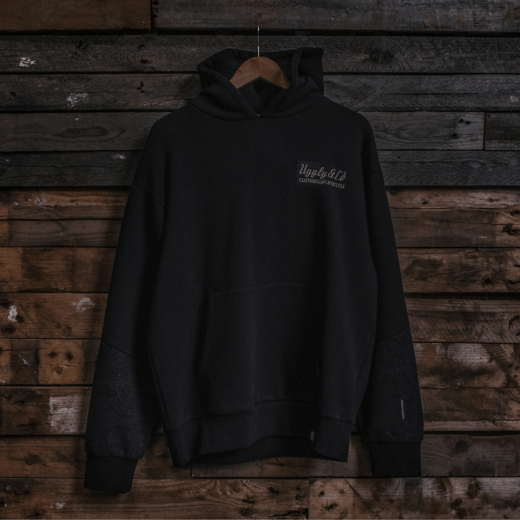 Uggly & Co Black Surf Diamond Hoodie – Heavyweight Fleece Lined