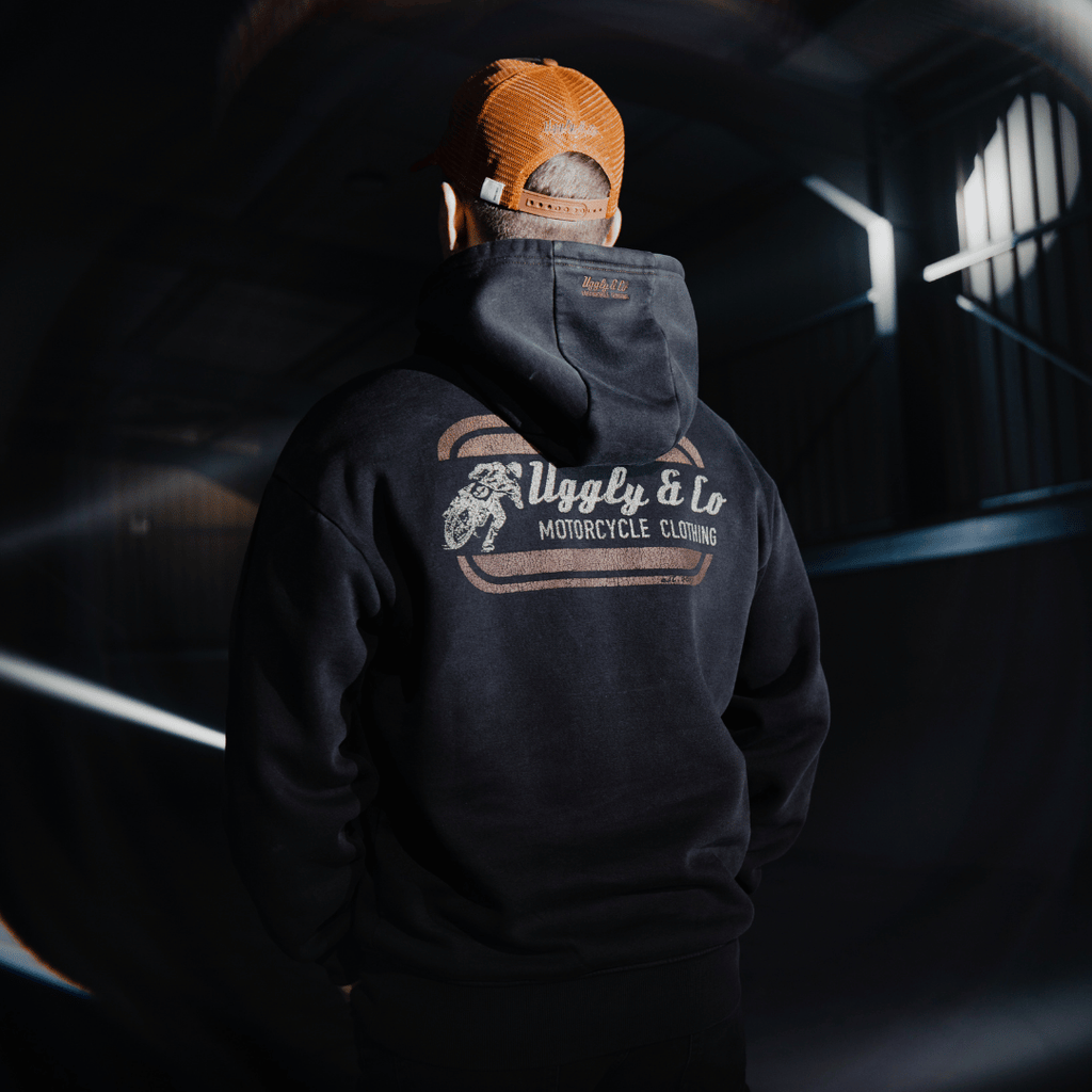 Uggly & Co Black Flattrack Hoodie – Heavyweight Vintage Racing Cotton