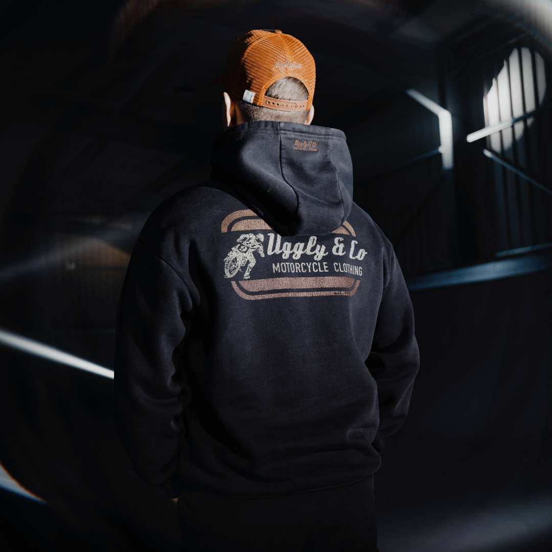Uggly & Co Black Flattrack Hoodie – Heavyweight Vintage Racing Cotton