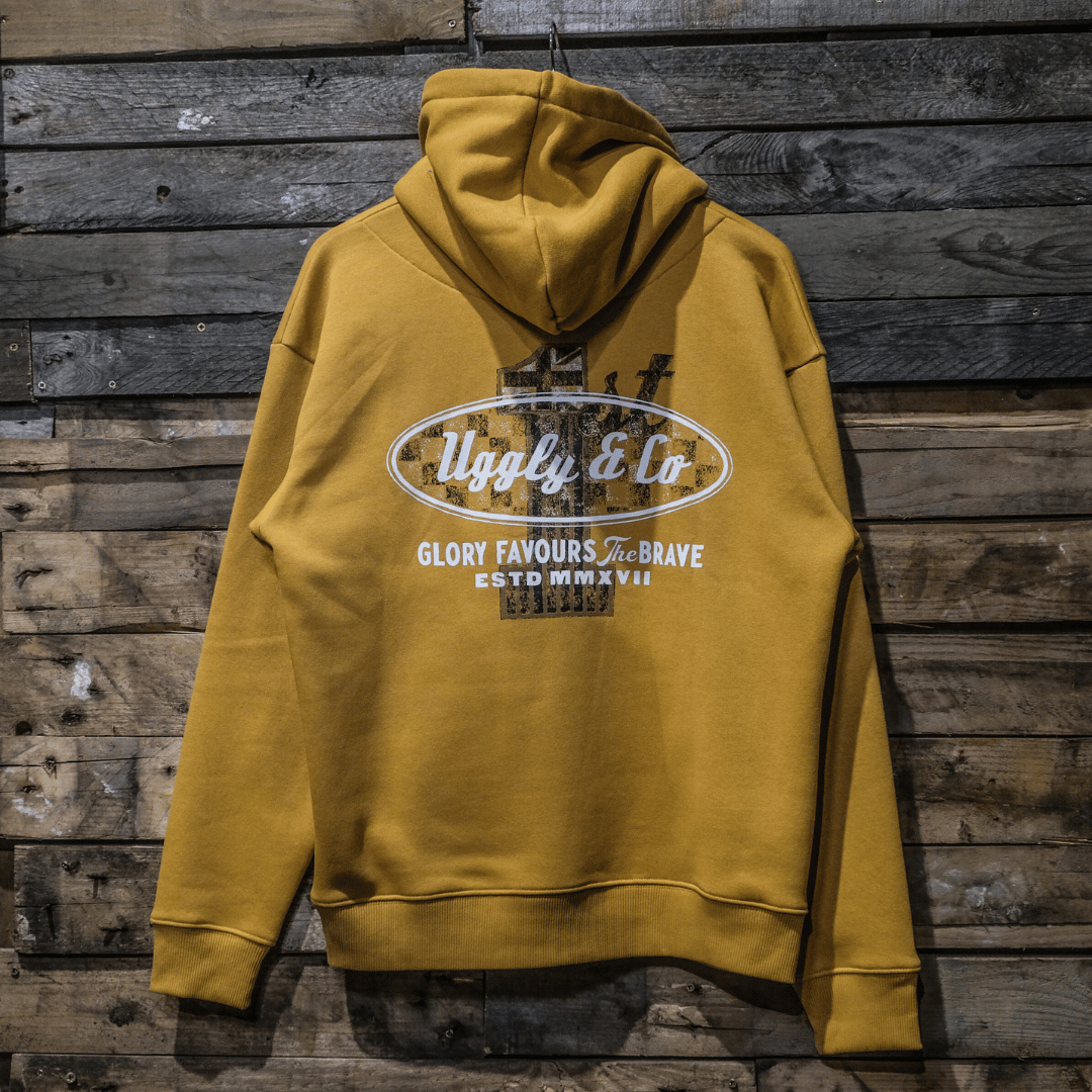 Uggly & Co Mustard No.1 Graphic Hoodie | Cotton Biker Racing Apparel