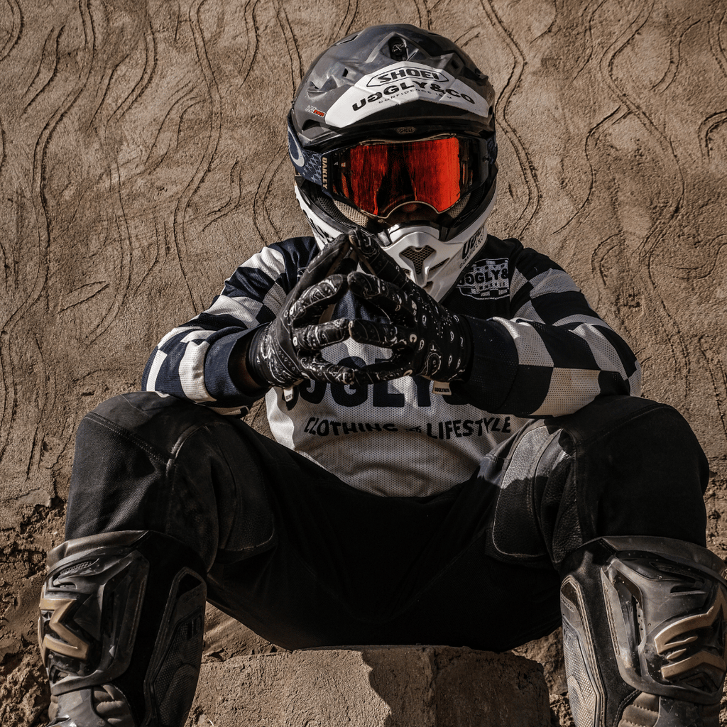 Uggly & Co Chequered Vintage Motocross Jersey - Blue & White MX Shirt