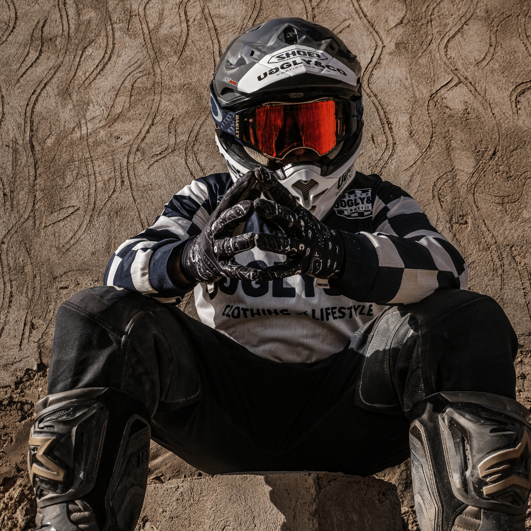 Uggly & Co Chequered Vintage Motocross Jersey - Blue & White MX Shirt
