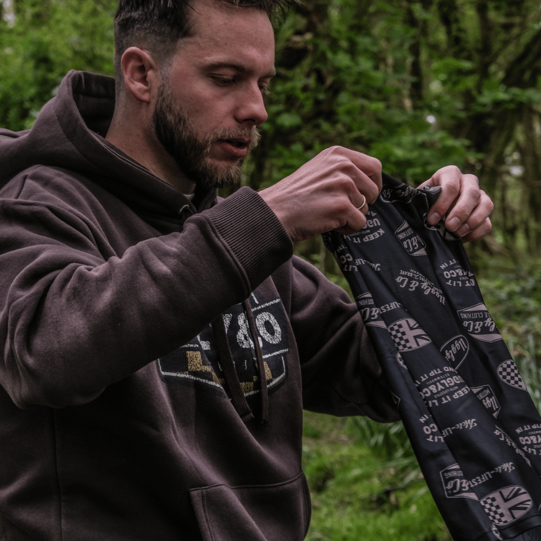 Uggly & Co Motorcycle Bandana – Black & Gold Breathable Neck Tube