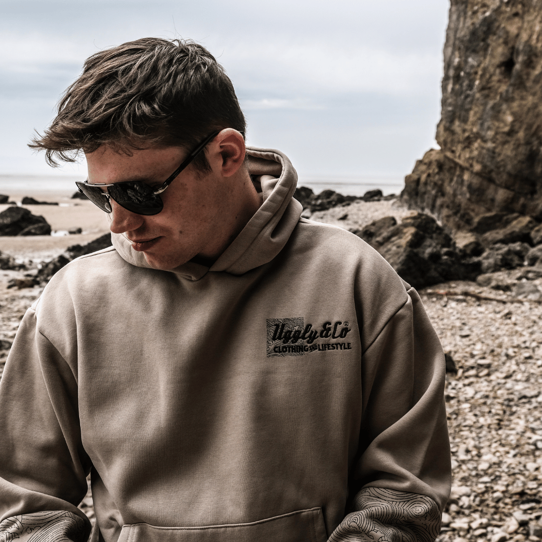 Uggly and Co Surf Diamond Hoodie – Heavyweight Fleece in Beige