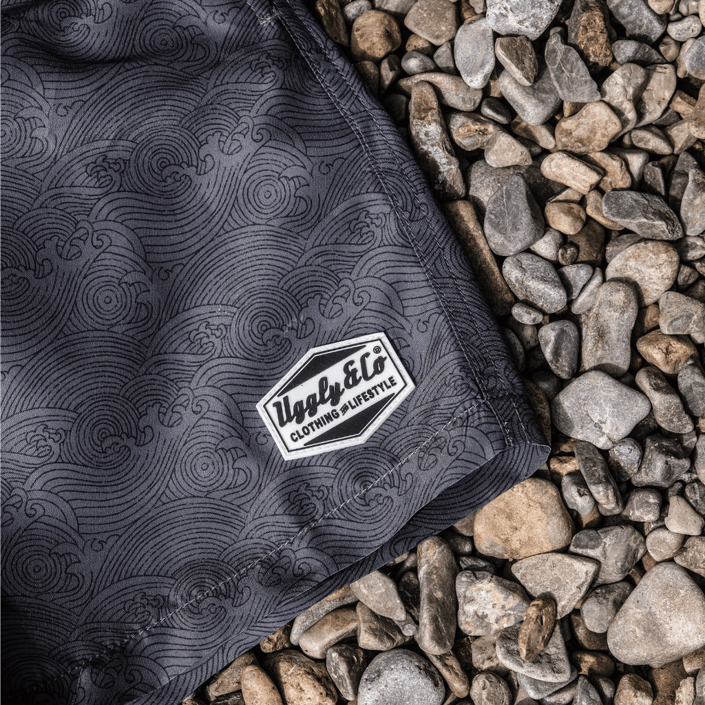 Uggly and Co Black Diamond Swim Shorts – Quick Dry Wave Pattern Trunks