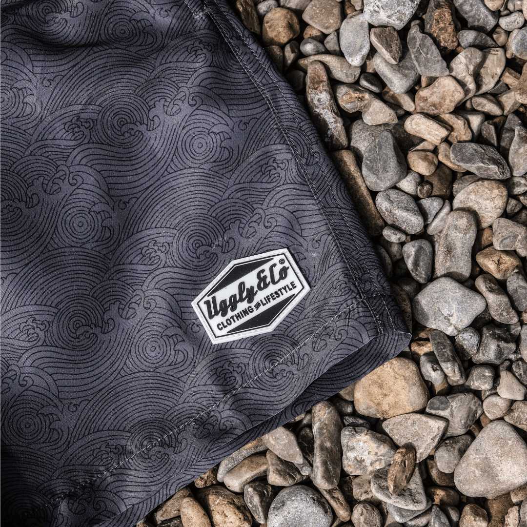 Uggly and Co Black Diamond Swim Shorts – Quick Dry Wave Pattern Trunks