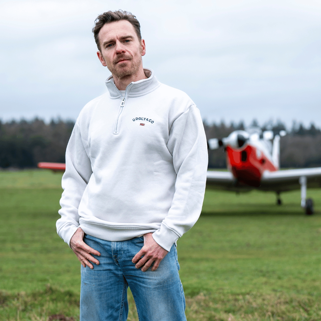 Uggly & Co Stone Union Jack Quarter-Zip – Heavyweight Fleece Jumper
