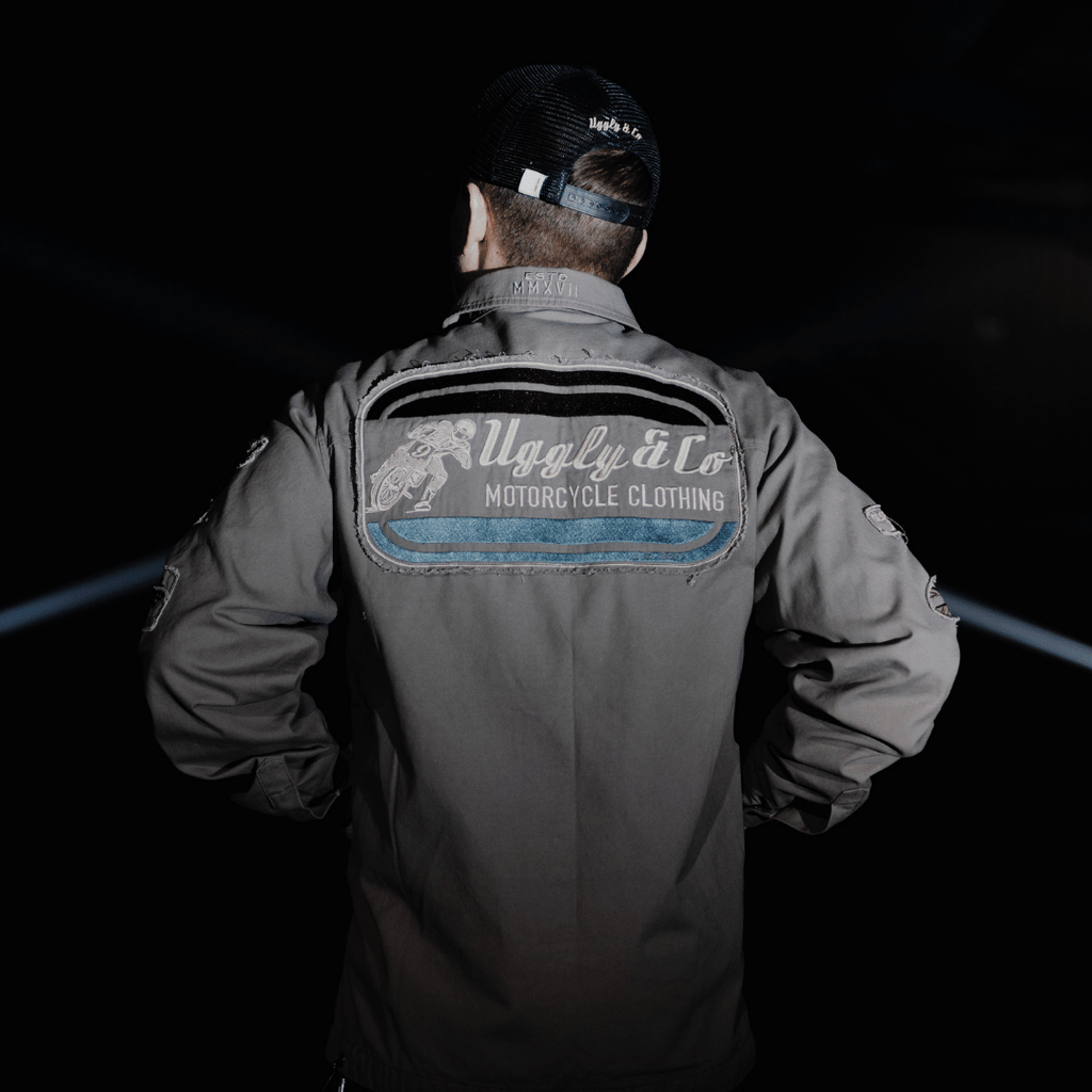 Uggly & Co Grey Flattrack Moto Shacket – Vintage Canvas Racing Jacket