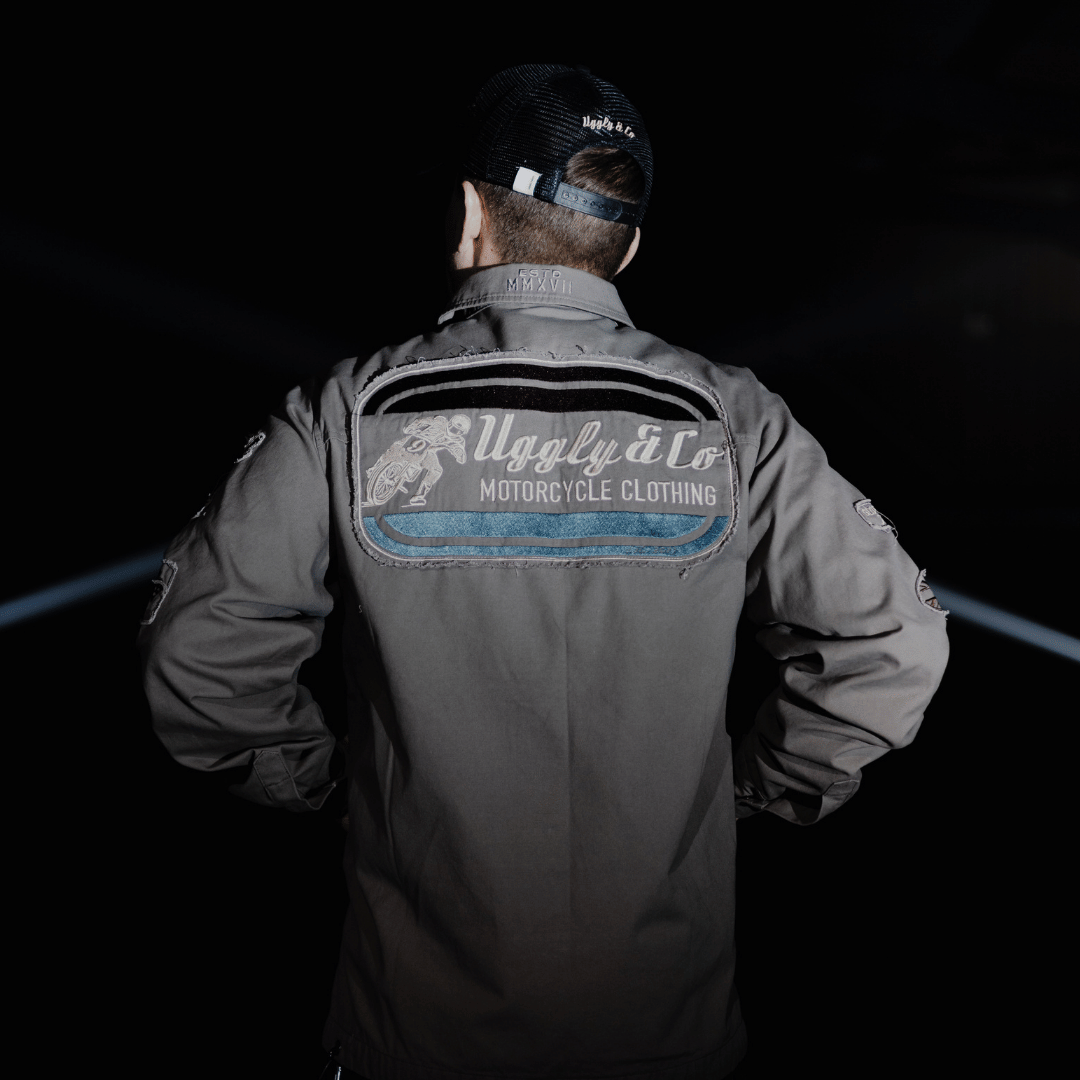 Uggly & Co Grey Flattrack Moto Shacket – Vintage Canvas Racing Jacket