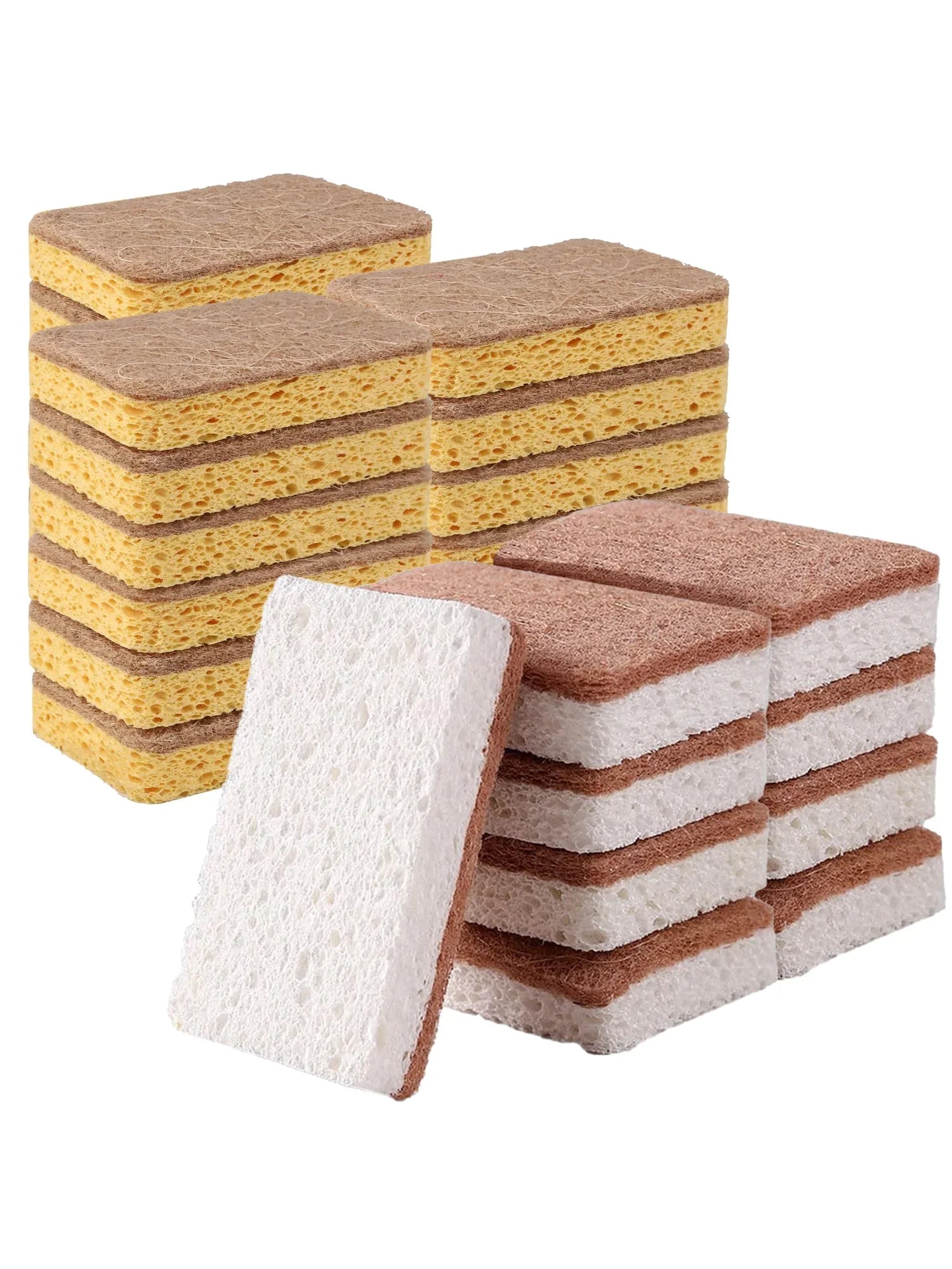 Biodegradable Kitchen Sponges – 3/6pcs Eco Cellulose & Hemp Scrub Set